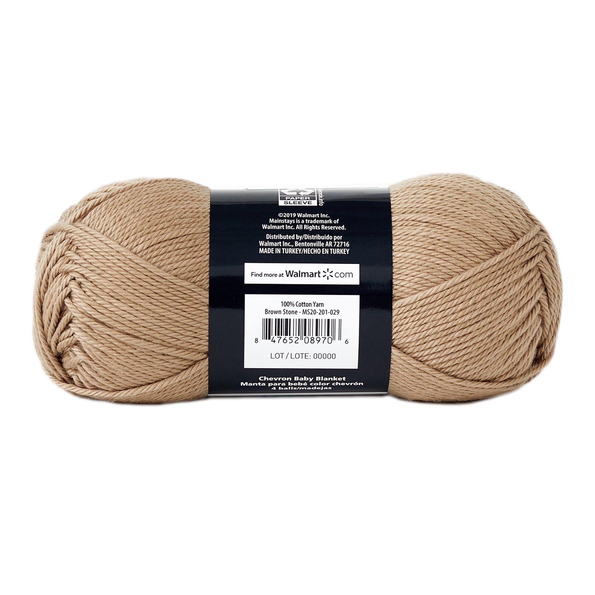 Mainstays 100% Cotton Yarn - Brown Stone Beige- 3.5oz 180yds - 4 Medium  Weight