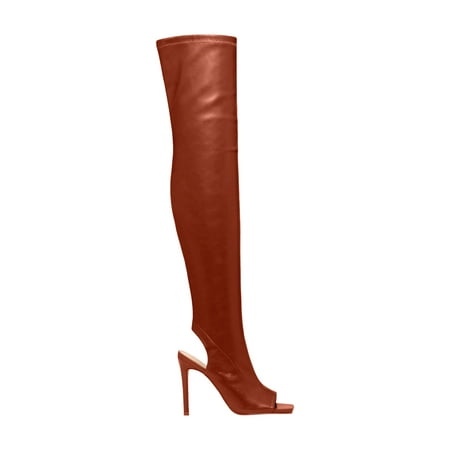 

Women Sexy Over The Knee Thigh High Boots Open Toe Long Stretch Casual Bootie Stiletto High Heel