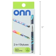 onn 2-in-1 Stylus Pen Set with Built-In Ballpoint Pen, Multicolor, 3 Count