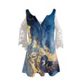 thumbnail image 4 of Elegante mujer casual cremallera cuello impresión blusa encaje manga corta camiseta verano Tops OAVQHLG3B Store  lin121212, 4 of 4