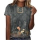 thumbnail image 2 of Fiudx Camisas de Mujer Top Casual de Manga Corta con Cuello Redondo y Estampado Retro para Mujer, 2 of 4