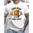 thumbnail image 1 of T-Shirt Col Rond Décontracté pour Hommes avec Imprimé Cartoon "Good Beer Good Times", Légèrement Extensible, Coupe Régulière, Haut d'Été, 1 of 5