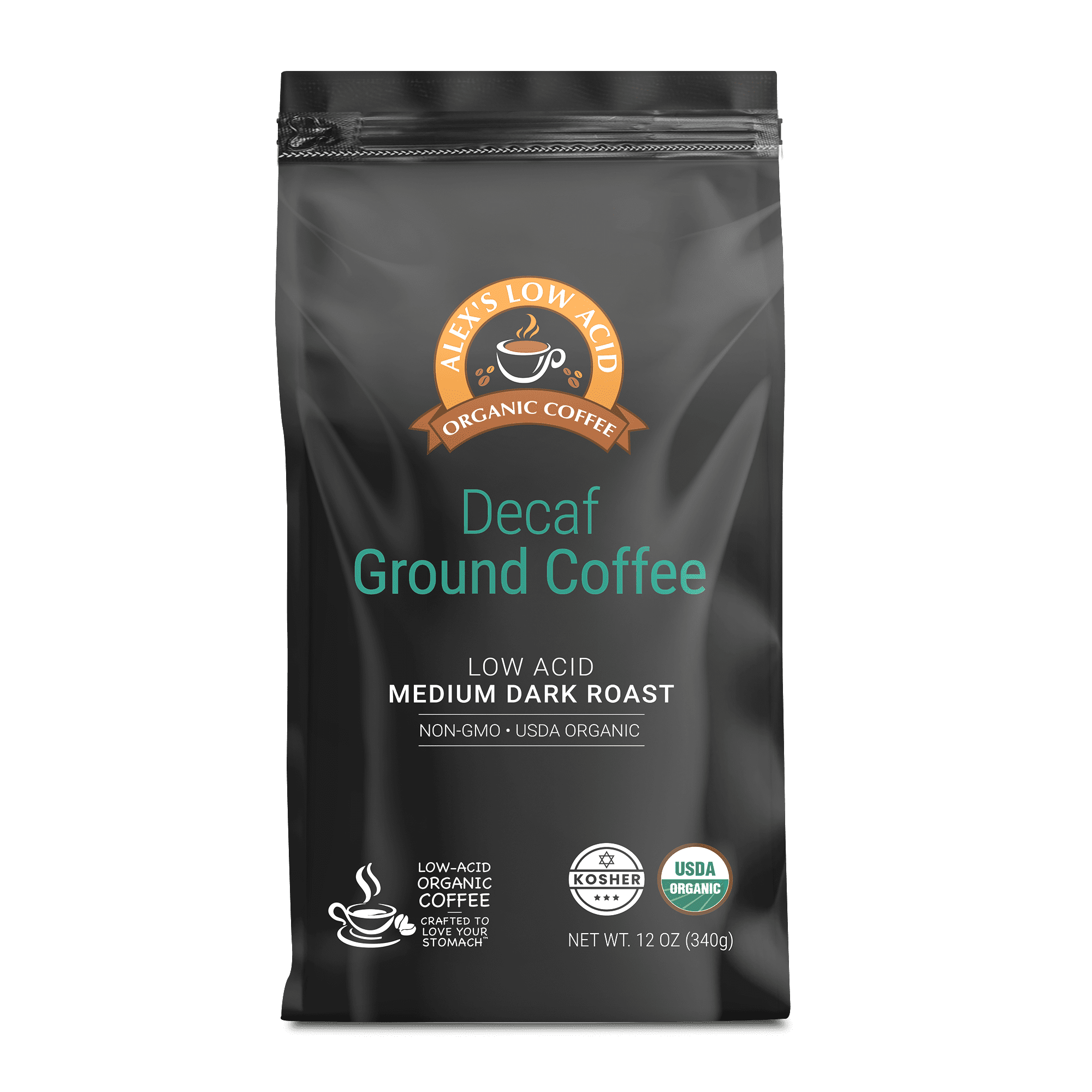 Alex's Low Acid Organic Coffee - Decaf Fresh Ground (12oz) Size: 6 Bags