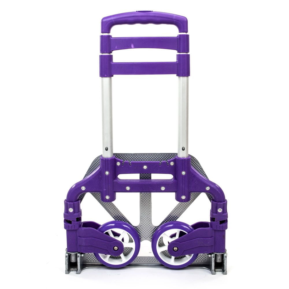 Purple Portable Aluminum Folding Dolly, Collapsible Hand Truck Push Trolley for Luggage & Cargo