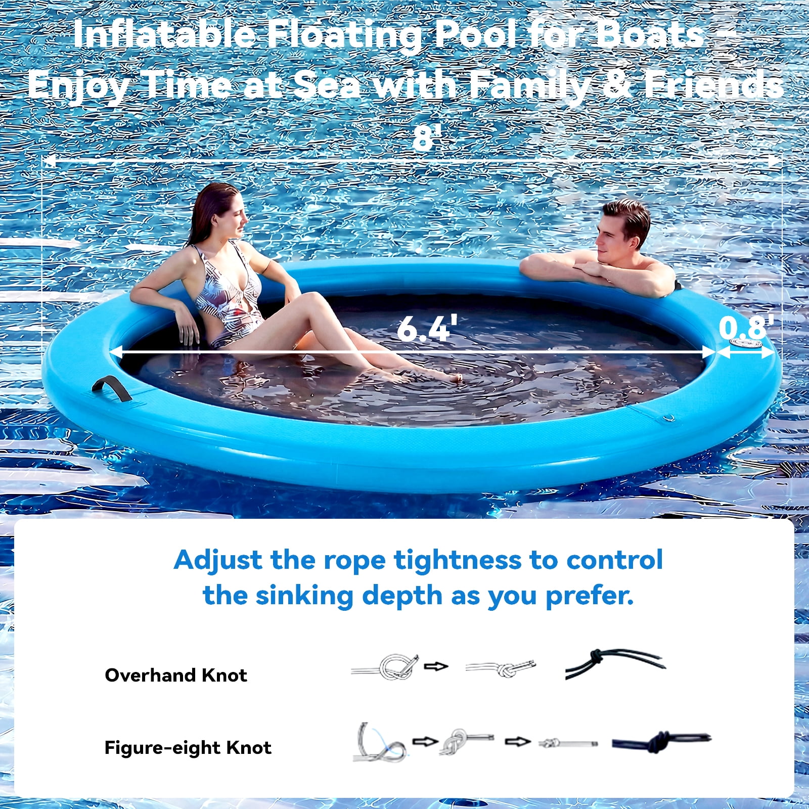 Danrelax 8FT Sunchill Round Inflatable Float Ring for Adults, Heavy Duty Hammock Pool Lounger with Pump, for Lake, Ocean & Pool