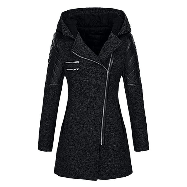 Chaquetas y abrigos de piel sintética con capucha y manga larga para mujer, chaqueta fina y cálida, abrigo grueso de invierno, abrigo con capucha y cremallera, abrigo para mujer