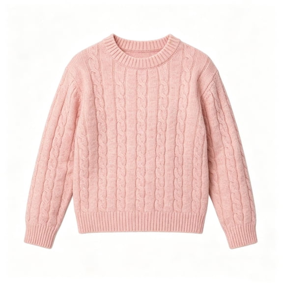 Odeerbi Kids Cable Knit Sweater Boys Girls Solid Color Long Sleeve Thermal Warm Knitwear for Fall Winter