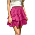 thumbnail image 7 of Busydd Women's Mini Skirt Casual Solid Color Elastic Waist Summer Skirts for Women Fashion A-Line Tiered Skirts S, 7 of 7