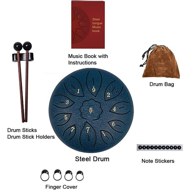 Steel Tongue Drum Kit ,Upgraded Panda Drum 11 Notes 6 Inch,with Mallets,  Mallet Bracket etc,for Beginner Adult Kids (Dark Blue) 