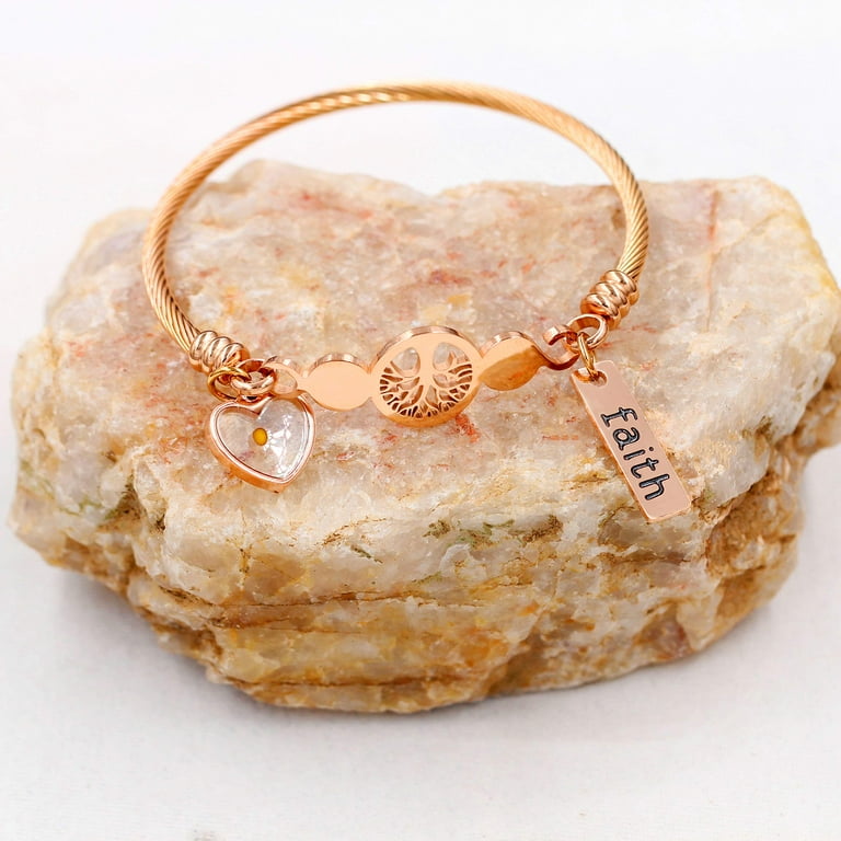 Twisted Wire Gold Bangle- Tree of Life Charm