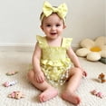 thumbnail image 6 of JUMEYU Newborn Romper Baby Girl Newborn Baby Girl Summer Outfit Linen Ruffle Bubble Romper Dress One Piece Bodysuit Jumpsuit Infant Summer Clothes 0 3 6 9 12 18 24 Months (Yellow,9-12 Months), 6 of 9