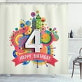 thumbnail image 1 of Number Shower Curtain, Happy Birthday Four Years Old Fun Abstract Fractal Geometric Circles Childish Image, Fabric Bathroom Set with Hooks, 69W X 70L Inches, Multicolor, by Ambesonne, 1 of 3