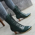thumbnail image 4 of Victorian Boots for Women Lace up Elegant 70s Dressy Booties Low Heel Pointed Toe Mid Calf Boots, 4 of 7