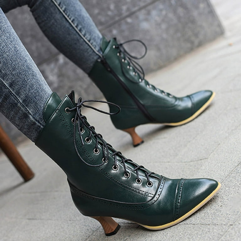 Dakaela Victorian Boots for Women Vintage Granny Witch Ankle Boots Lace up Mid Heels Booties Side Zipper Motorcycle Riding Shoes Green 7.5 - Walmart.com Dakaela Victorian Boots for Women Vintage Granny Witch Ankle Boots Lace up Mid Heels Booties Side Zipper Motorcycle Riding Shoes Green 7.5 - Walmart.com