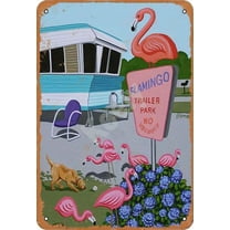 Flamingo Trailer Park Metal Vintage Tin Sign Wall Decoration 8x12 inches for Cafe Coffee Bars Restaurants Pubs Man Cave Decorative