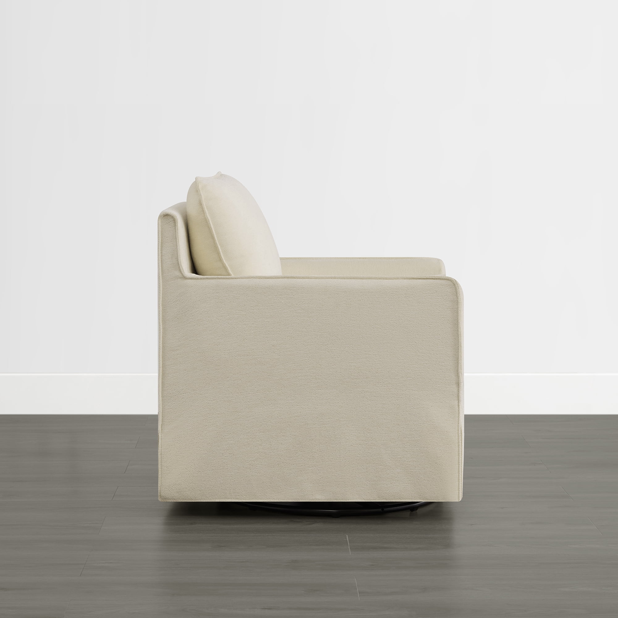 Spruce & Spring Upholstered Swivel Glider Accent Chair for Living Room, Nursery and Bedroom, Reversible Cushions, Track Arms, Modern Lounge Chair, Sand