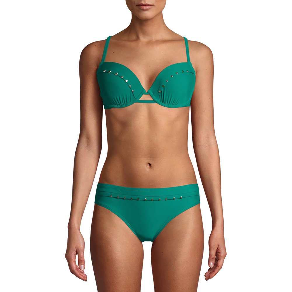 Time and Tru Time and Tru Women's Green Stud Bikini Swimsuit Top
