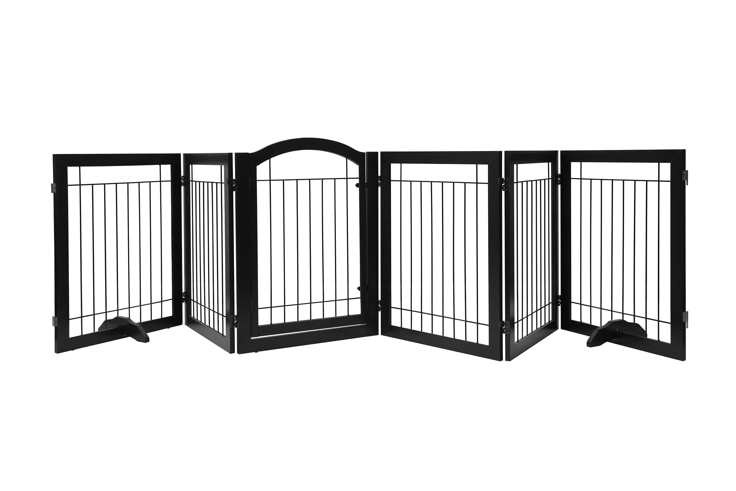 Freestanding Wire Pet Gate for The House Pet Puppy Safety Fence PAWLAND 144-inch Extra Wide 30-inches Tall Dog gate with Door Walk Through Stairs Doorway Support Feet Included White,6 Panels 