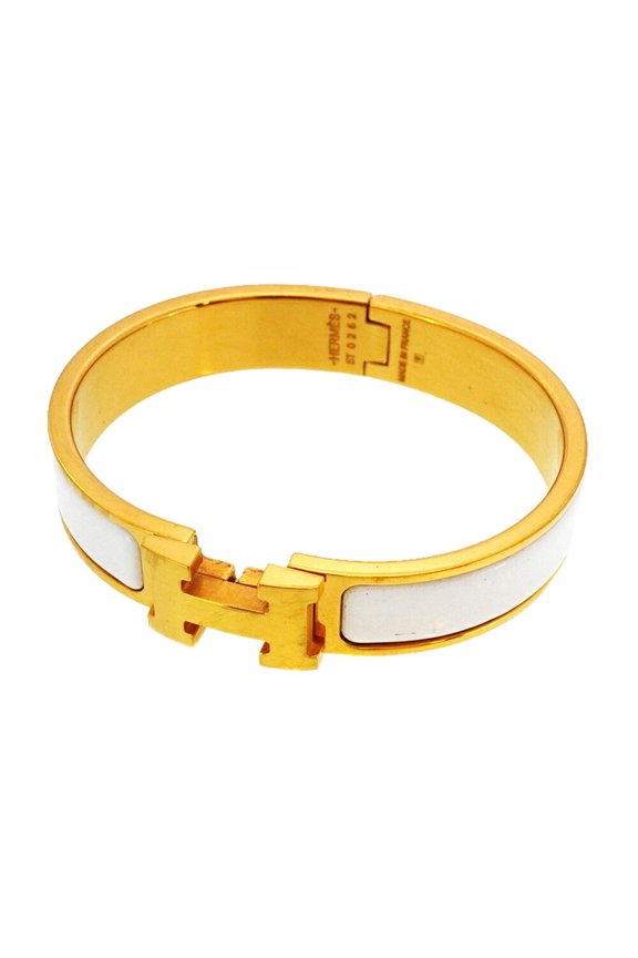 Pre-Owned Hermes Click Cluck PM Bangle in GP-plated Gold and White for Women