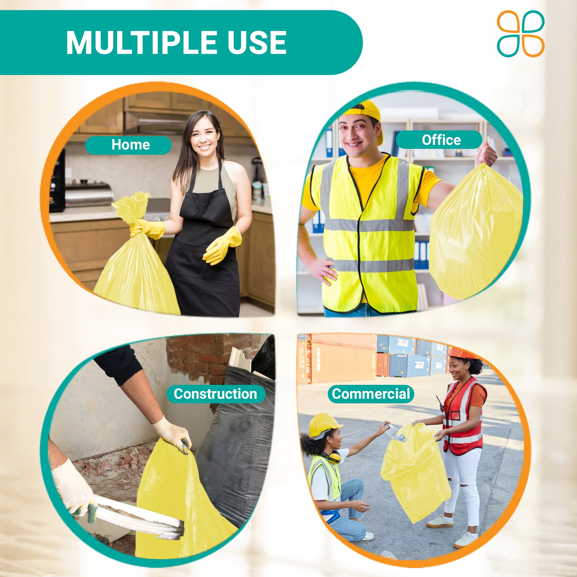 PlasticMill 33 Gallon, Yellow, 1.5 MIL, 33x39, 100 Bags/Case, Garbage Bags / Trash Can Liners.