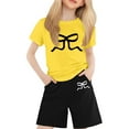 thumbnail image 2 of Cnuiaeg Girls' T-Shirt and Shorts Set with Bow Solid Color,Crew Neck Comfort,Color Yellow,Size 4-5 Years, 2 of 4