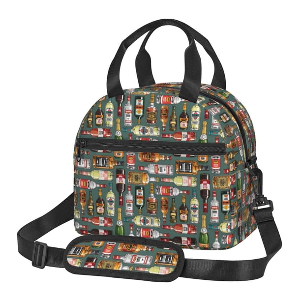 Balery Alcohol Bottles Bolsa de Almuerzo Impresa, Caja de Almuerzo Reutilizable, Bolsa Térmica Aislada para Almuerzo, Bolsa Antiderrames