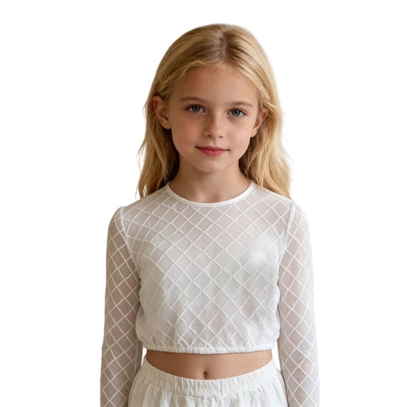 Krdevn Ruffle Sleeve Button Front V-Neck Crop Top Casual Dressy Blouse (Little Girls, Big Girls),11-12 Years