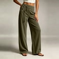 thumbnail image 5 of TEAJOPSUU Wide Leg Pants for Women Comfy Corduroy Drawstring Elastic Waist Palazzo Trousers with Pockets Casual Daily Vacation Pants Olive Green, 5 of 6