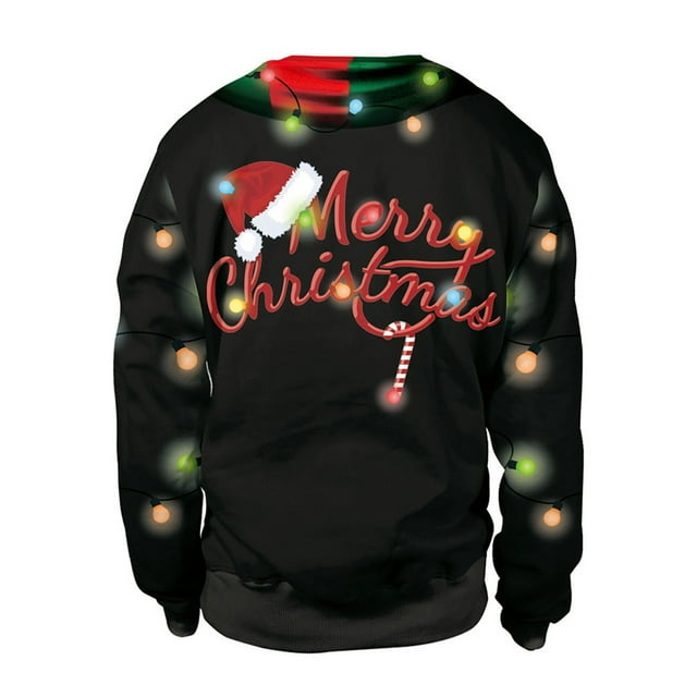 Chandail de Noël Laid Homme Vêtements de Noël Décontractés Amples Hauts Jour de Noël Manches Longues Col Rond Chandail Manches Longues pour Homme Chandail Laid Noël