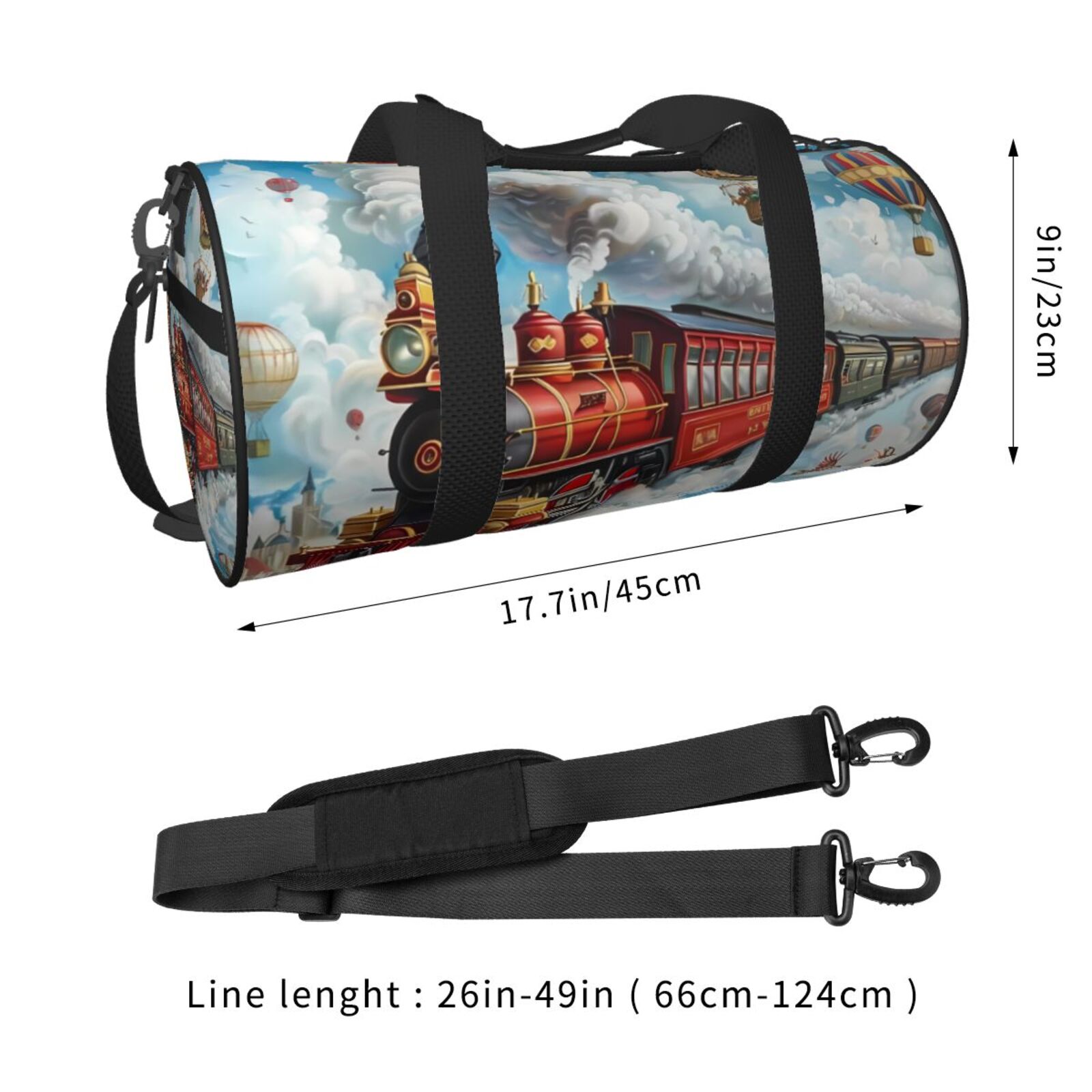 Vsdgher Red Train Hot Air Balloon 45L Foldable Duffel Bag, Sports Gym Bag,Overnight Bag, Portable Weekender Bag for Airplanes