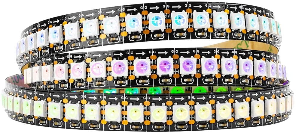 BTF-LIGHTING WS2812B RGB 5050SMD Individual Addressable 3.3FT 144(2X72) Pixels/m Flexible Black PCB Full Color LED Pixel Strip Dream Color IP30 Non-Waterproof for Bedroom,DIY Project Only DC5V