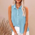thumbnail image 2 of Aricy Women Button Down Linen Tank Tops Sleeveless Shirts Dressy Roll Up Summer Lapel Neck Elegant Vests Casual Work Loose Vests Casual Tunic T Shirts Tees, 2 of 5
