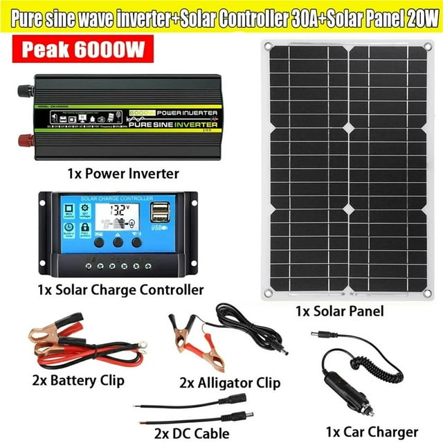 Solar nerator System Pure Sine Wave Inverter Kit 12V 220 8000/6000/4000/3000W Power Inverters Solar Panel With 30A Controller ,Multi Purpose