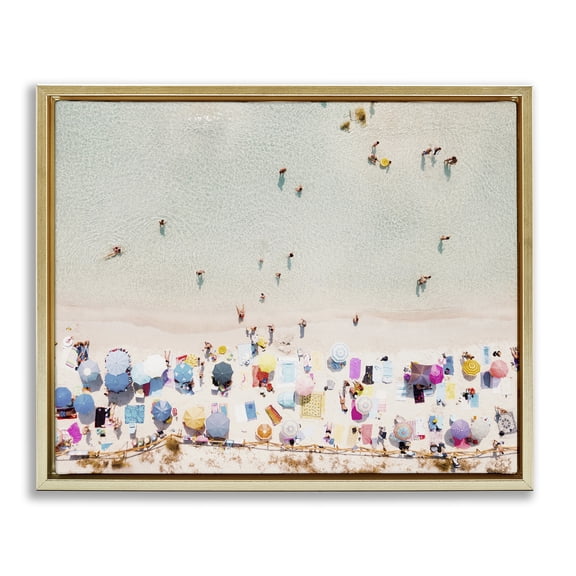 Stupell Industries Modern Aerial Beach View People Swimming Gold Floating Frame Canvas Art, 21 x 17, by Krista Broadway