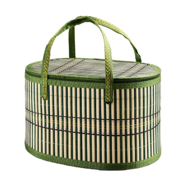 jifeng Bamboo Woven Basket with Double Handles Gift Packing Basket for Storage Cake Green