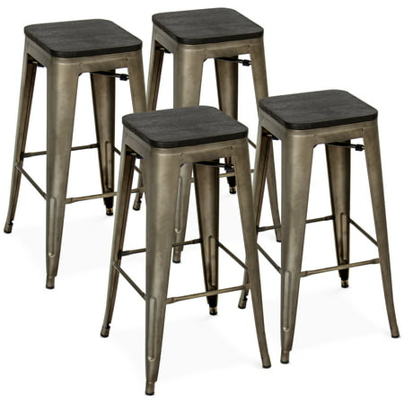 Best Choice Products Set of 4 30in Distressed Industrial Stackable Backless Steel Bar Stools with Wood Seats, Rubber Cap Feet, (Best Home Bar Furniture)