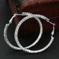 thumbnail image 5 of Ruanlalo 1 Pair Cirle Earrings Rhinestone Decor Jewelry Alloy Women Big Hoop Earrings for Birthday Pary Silver 5cm, 5 of 6