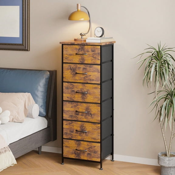 6 Drawer Fabric Storage Dresser, Tall Chest of Drawers Storage Tower, White Organizer for Bedroom, Nursery & Entryway