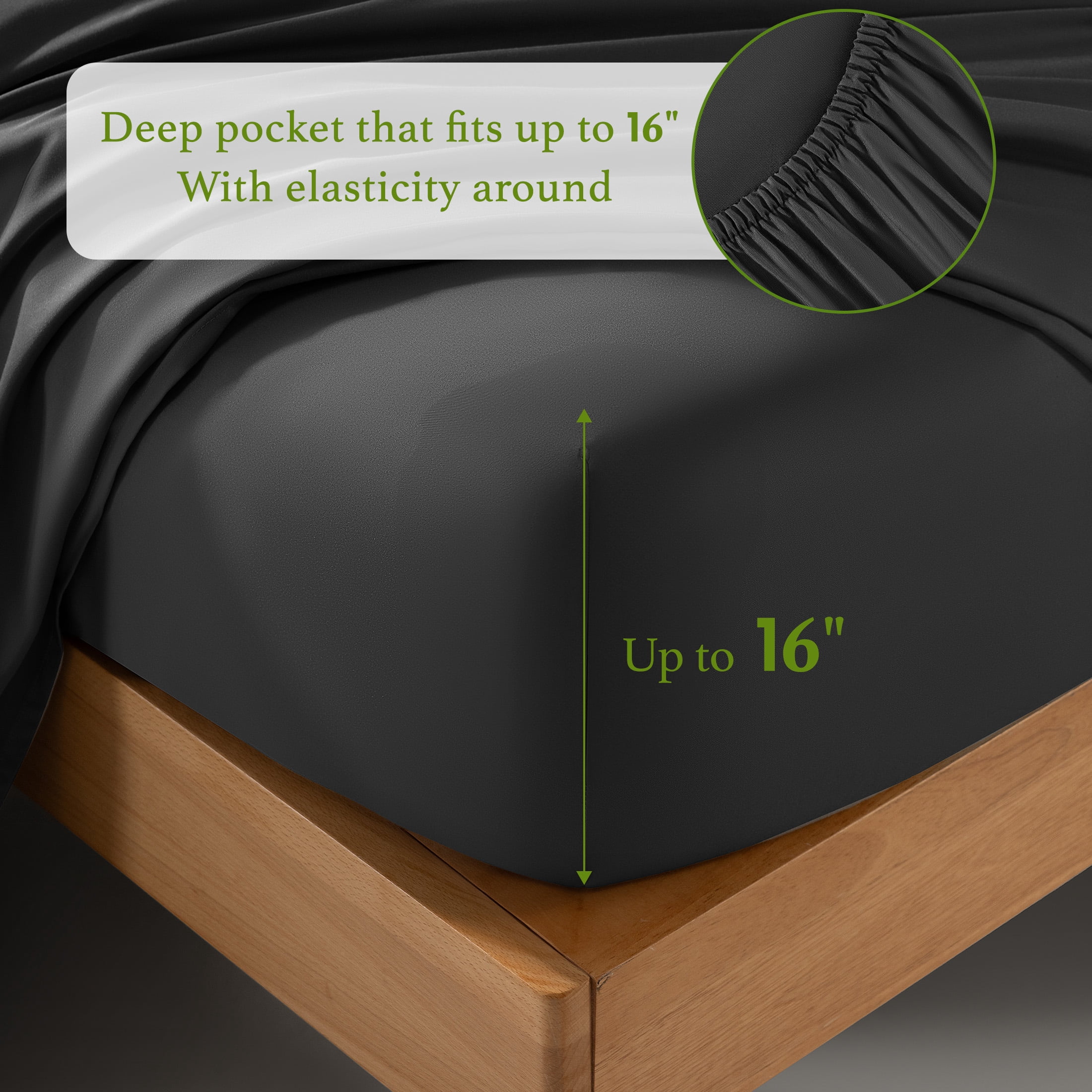 Baauye Cozy Bamboo Sheets Set, 4-Piece Full Sheet Set with 16" Deep Pockets, Soft and Breathable Bed Sheets, Black