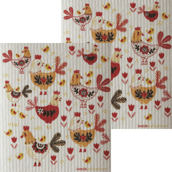 Chickens! Set of 2 Each Swedish Dishcloths | ECO Friendly Absorbent Cleaning Cloth | Reusable Cleaning Wipes