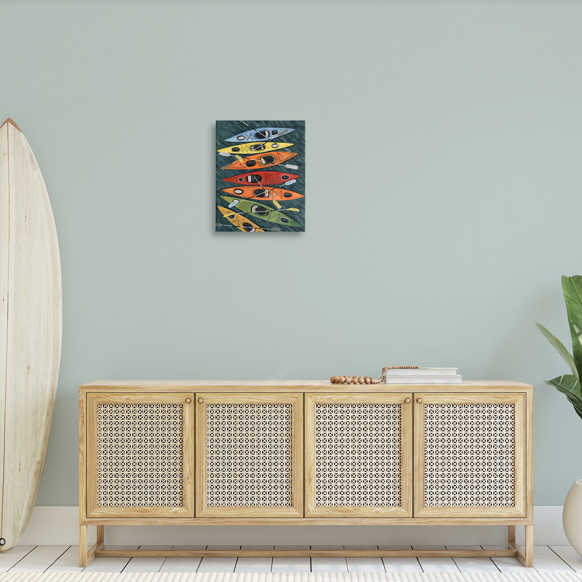 Stupell Industries Rainbow Hue Kayaks Transportation Painting Gallery Wrapped Canvas Art Print Wall Art, 16 x 20
