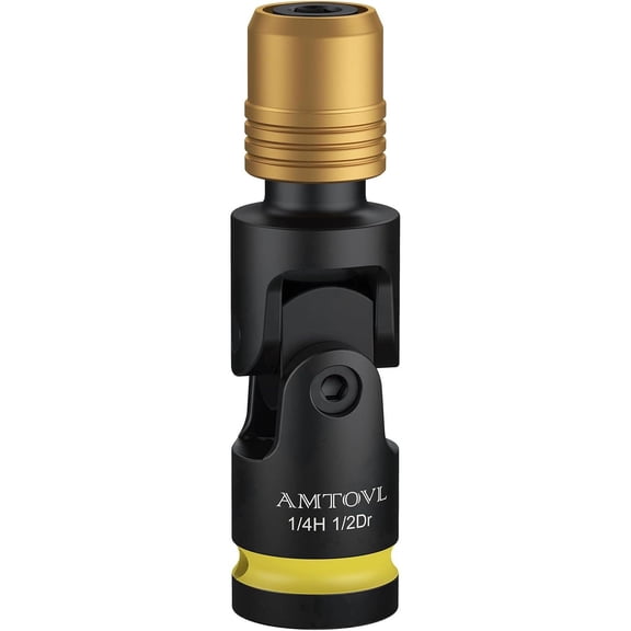 AMTOVL Impact to 1/4 Hex Converter - Universal Joint 1/2 INCH Drive Female to 1/4-Inch Hex Adapter for Ratchet Wrench Drivers, Impact Bit Holders, Quick-Change Chuck