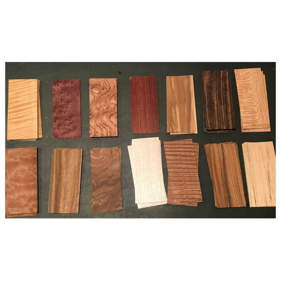 Fingerboard Wood Veneer 70 Pieces, 2" x 4.5" Exotic Variety Makes 14 Boards.