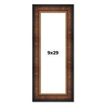 9x29 Frame Brown Walnut Gold Ornate Trim Solid Wood Plein Air Picture Frame | 3 Inch Moulding Width