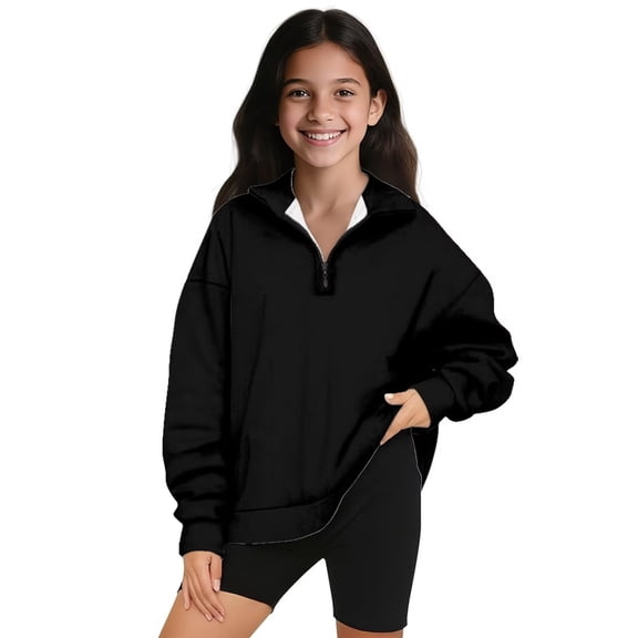 Uorisanigo Black Girls Half Zip Collar Sweatshirts Casual Essentials Long Sleeve Pullover Jackets Fashion Fall Winter Clothes Quarter Zipper Pullover Shirts Teen Girl Athletic Outerwear