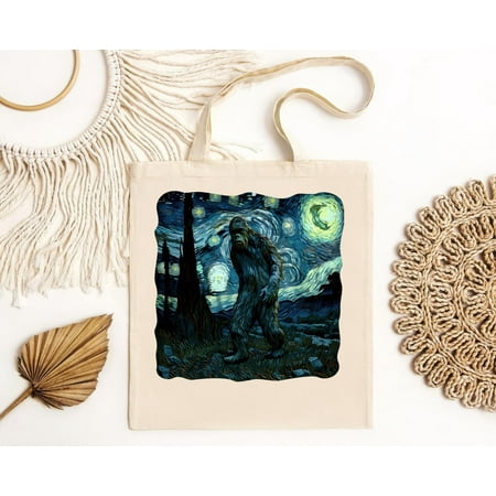 vintage Bigfoot Starry Night Van Gogh Painting Sasquatch Art Tote Bag  Bag  Hoodie - 100972  soft-style t-Bag  graphic s cheap-TH11541