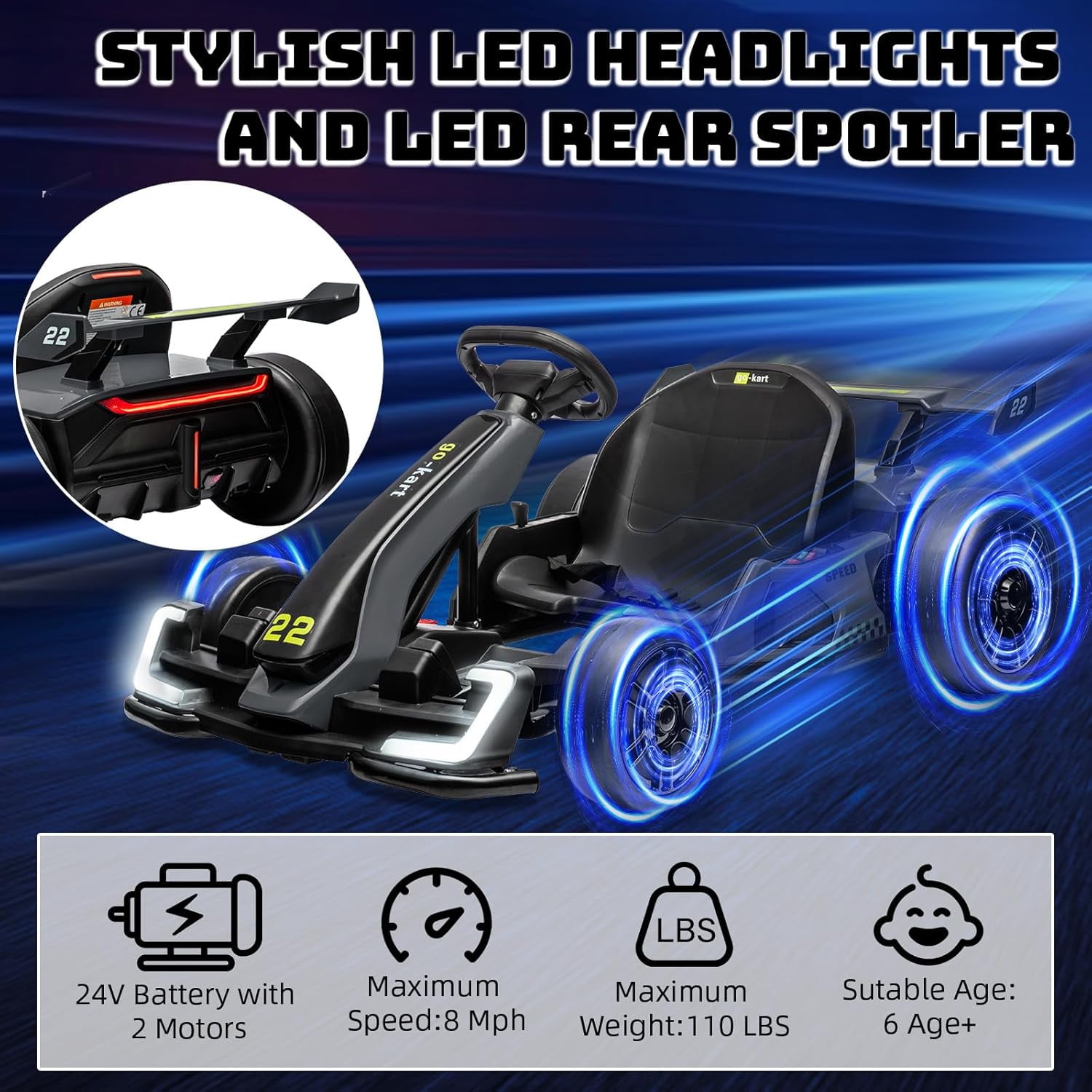Go Kart Elettrico BMW per Bambini 24V con Sedile Regolabile 6-12 Anni Luci LED 2 Velocità Modalità Drift