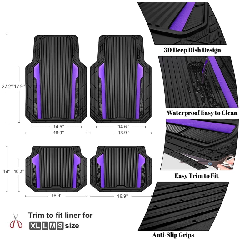 Auto Drive Heavy Duty Black & Purple Floor Mats, 4-Piece Set photo 4
