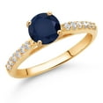 thumbnail image 2 of Gem Stone King 10K Yellow Gold Blue Sapphire and White Lab Grown Diamond Engagement Ring for Women (1.28 Cttw, Gemstone September Birthstone, Round 6MM, Size 8), 2 of 4