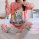 thumbnail image 3 of Disney Mickey Mouse invierno nuevo pijama de franela para mujer pijamas de seda conjunto de ropa de descanso térmica y de terciopelo de dibujos animados para mujer HelloKitty, 3 of 5